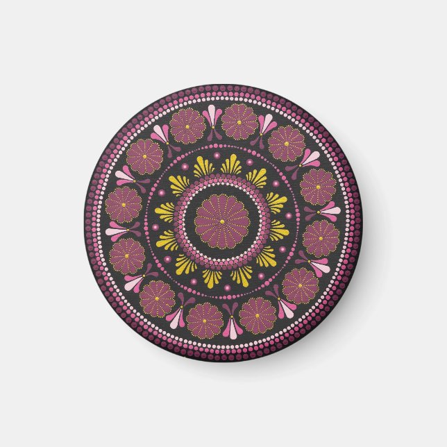 Íman Elegante rosa Dourado Mandala, Boho Zen Dot Art Fl (Frente)