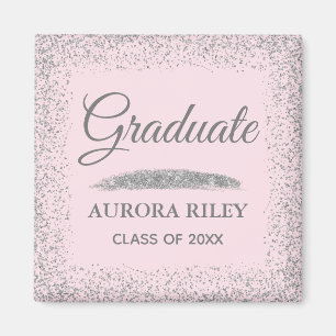 Íman Elegante Rosa Graduação Brilho Cinza Prateado