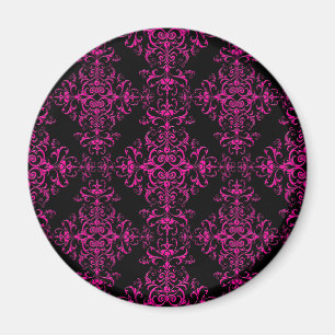 Íman Elegante Rosa Quente e Preto Estilo Vitoriano Dama