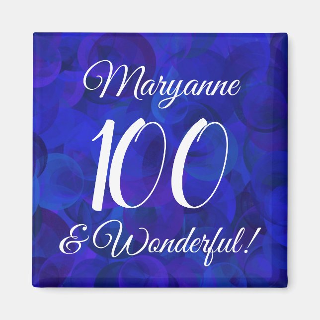 Íman Elegante Royal Blue 100 e maravilhoso aniversário (Frente)