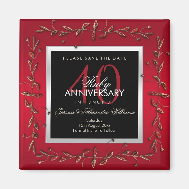 Íman Elegante Ruby Gemstones Salve A Data (Frente)