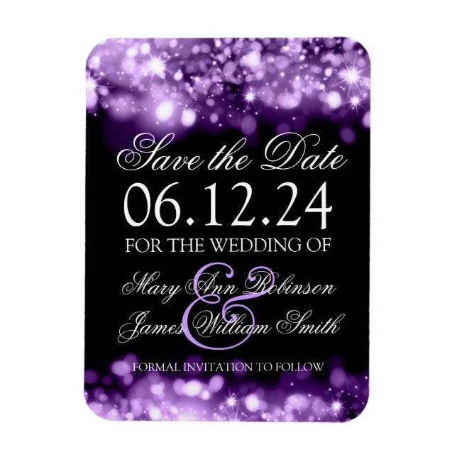 Íman Elegante Salve A Data Das Luzes Espumantes Roxo (Vertical)