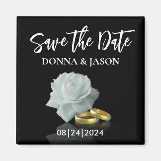 Íman Elegante Salve a Data White Rose Dourada Rings Scr