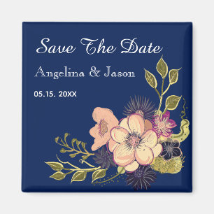 Íman Elegante Salve o Dia de Casamento Azul Marinho