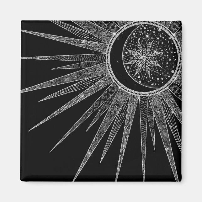 Íman Elegante Sun Moon Mandala Black Design (Frente)
