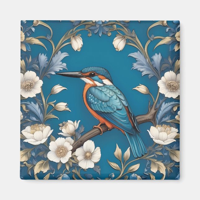 Íman Elegante Turquoise Kingfisher Floral (Frente)
