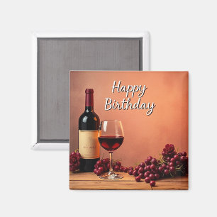Íman Elegante Vinícola Feliz Aniversário Vinho & Uvas