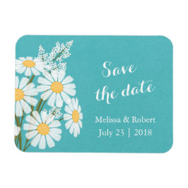 Íman Elegante White Daisies Teal Salve o Casamento de D