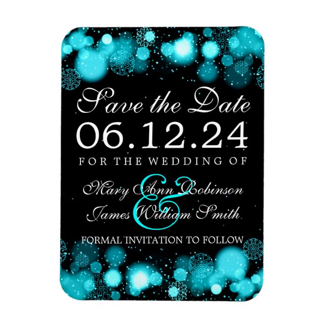 Íman Elegante Winter Save The Date Turquoise Lights (Vertical)
