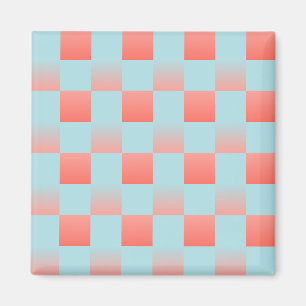 Íman Elegante xadrez degradê azul empoeirado rosa coral
