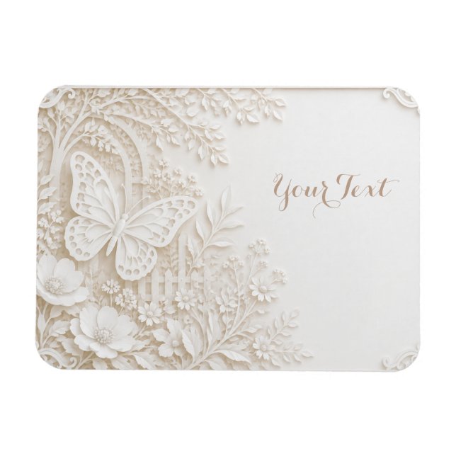 Íman Eleganter Papercut Schmetterling mit Blumenrahmen (Horizontal)