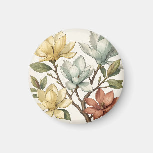 Íman Elegantes Flores de Magnólia Creme Amarelo Terraco