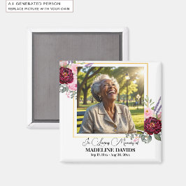 Íman Elegantes Peônias Foto Lembrança Funeral