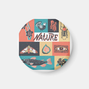 Íman Elementos Natureza, Ícones de Estilo Retroativo.