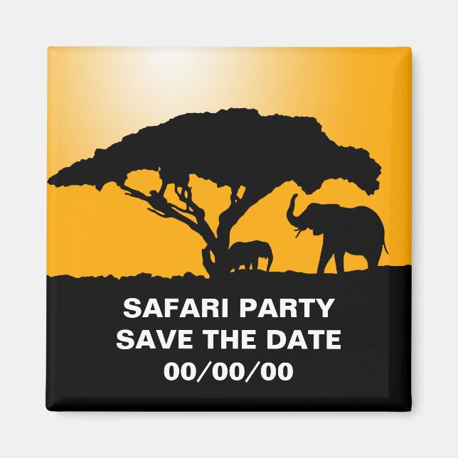 Íman Elephant Silhouettes no Sunset Save-the-Date (Salv (Frente)