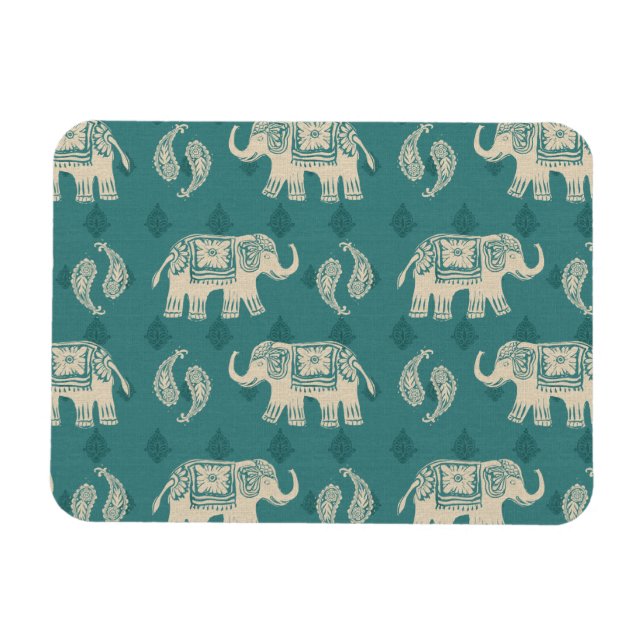 Íman Elephant Teal Caravan Pattern (Horizontal)