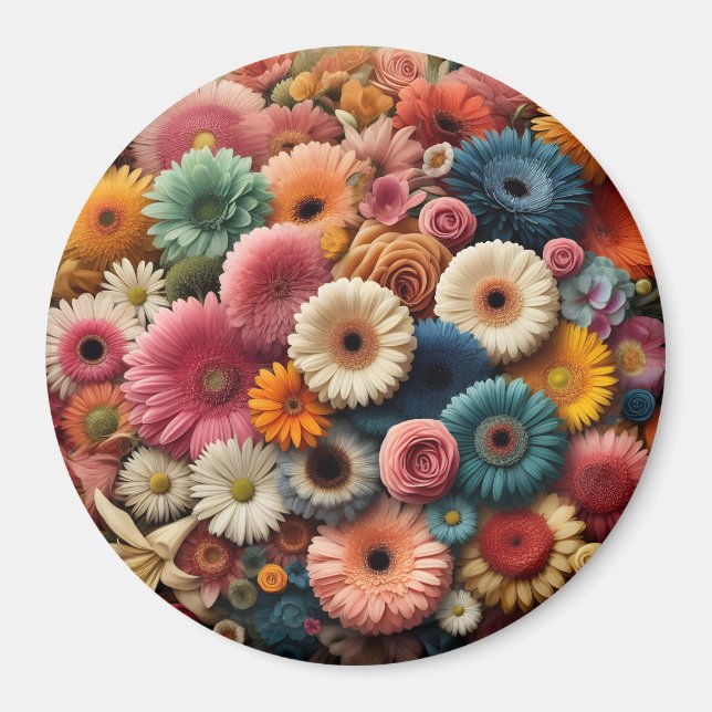 Íman Eleve Seu Espaço Gerbera Daisy Floral Colorida  (Frente)