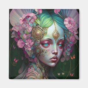 Íman Elf Verde Rosa Fada Mulher Fantasia Arte