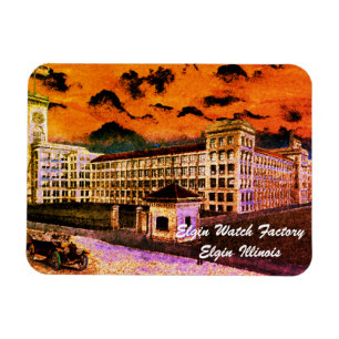 Íman Elgin Watch Fatory Colorful Watercolor 1920 Art