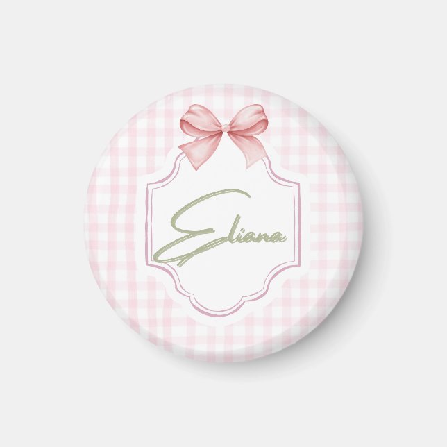 Íman Eliana Personalizado Arco Rosa & Gingham Impressão (Frente)