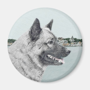 Íman Elkhound norueguês na pintura da vila - Arte cani
