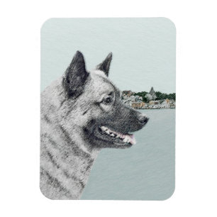 Íman Elkhound norueguês na pintura da vila - Arte cani