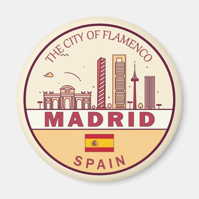 Íman Emblem de Skyline da Cidade da Espanha de Madrid (Frente)