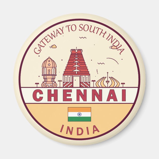 Íman Emblem Skyline Cidade de Chennai Índia (Frente)