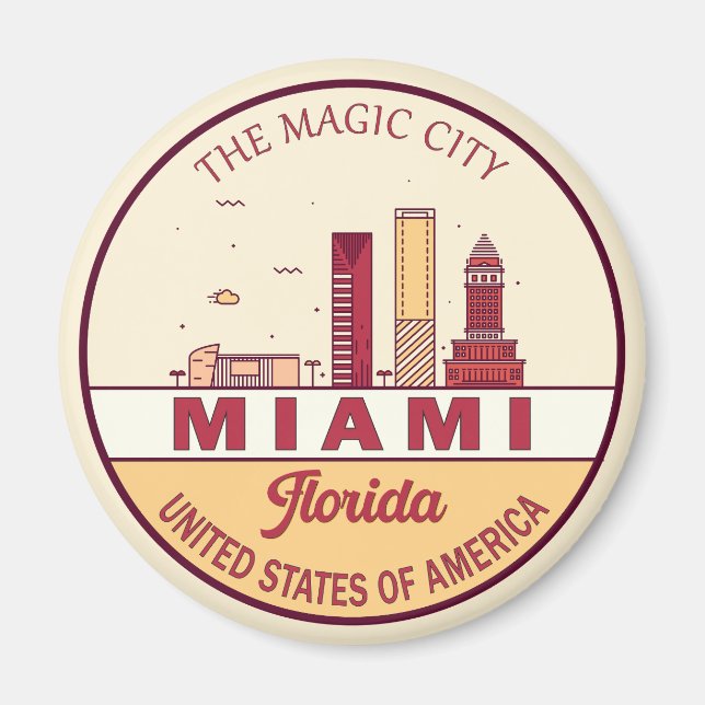Íman Emblem Skyline Cidade de Miami Florida (Frente)