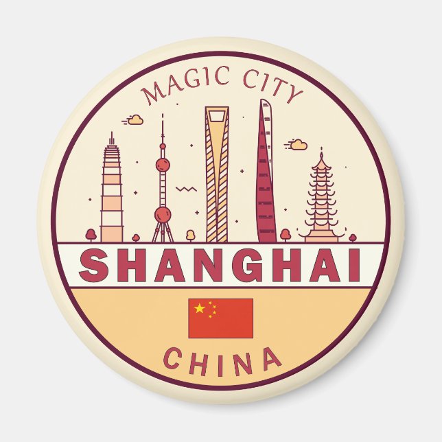 Íman Emblem Skyline Cidade de Xangai China (Frente)