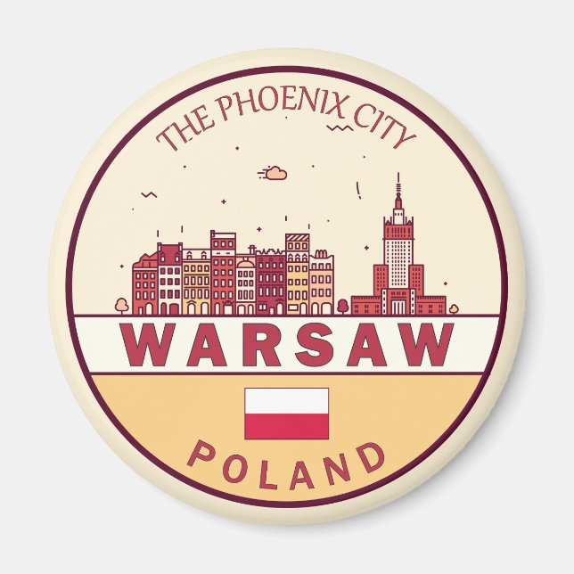 Íman Emblem Skyline da Cidade de Varsóvia (Frente)