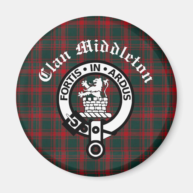 Íman Emblema da Crista e Tartan do Clã Middleton  (Frente)