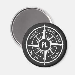 Íman Emblema de estrela da bússola monograma preto e br