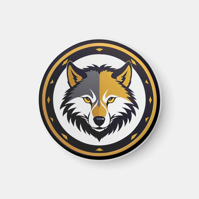 Íman Emblema de Lobo com Círculo Dourado (Frente)