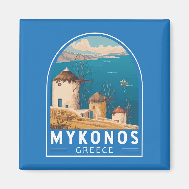Íman Emblema de Viagem de Grécia do Mykonos (Frente)