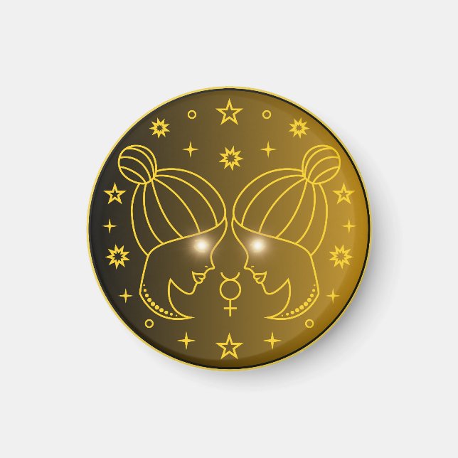 Íman Emblema do Zodíaco Gêmeos | Símbolo Celestial Mini (Frente)
