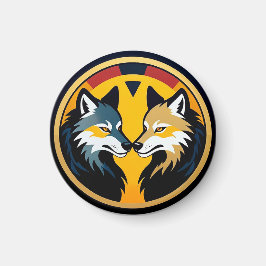 Íman Emblema Duplo Lobo com Círculo Dourado