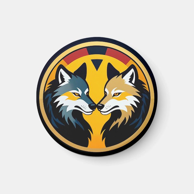 Íman Emblema Duplo Lobo com Círculo Dourado (Frente)