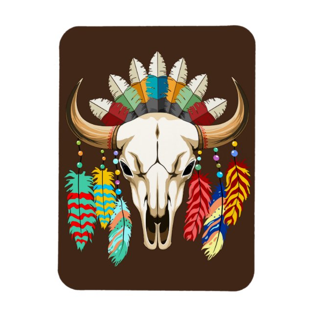 Íman Emblema Nativo Americano de Crânio de Búfalo (Vertical)