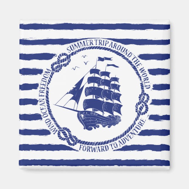 Íman Emblema náutico com navio à vela (Frente)
