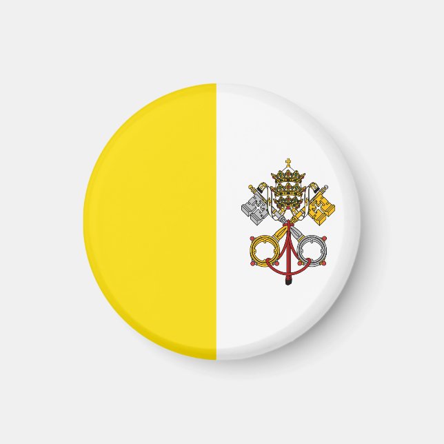 Íman Emblema Redondo da Bandeira da Cidade do Vaticano (Frente)