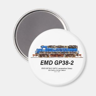 Íman EMD GP38-2 Locomotive diesel azul e branco GATX
