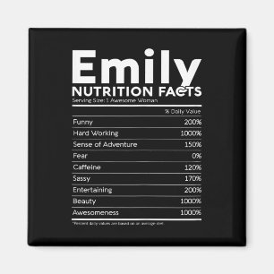 Íman Emily Name Nutrition Facts Personalised Women Girl