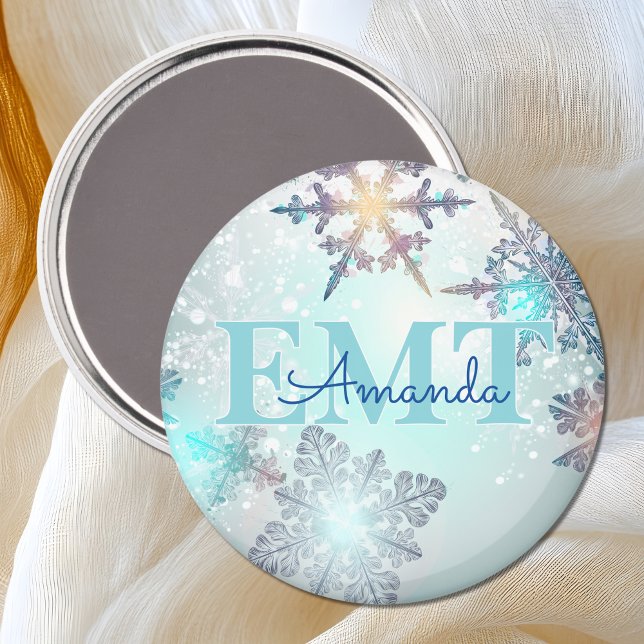 Íman EMT Ice Blue Snowflake Personalized Name  (Criador carregado)