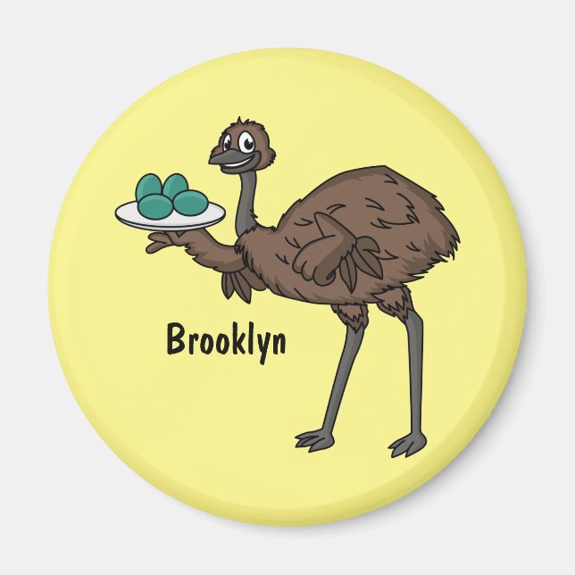 Íman Emu com ilustração de desenho animado de ovos (Frente)