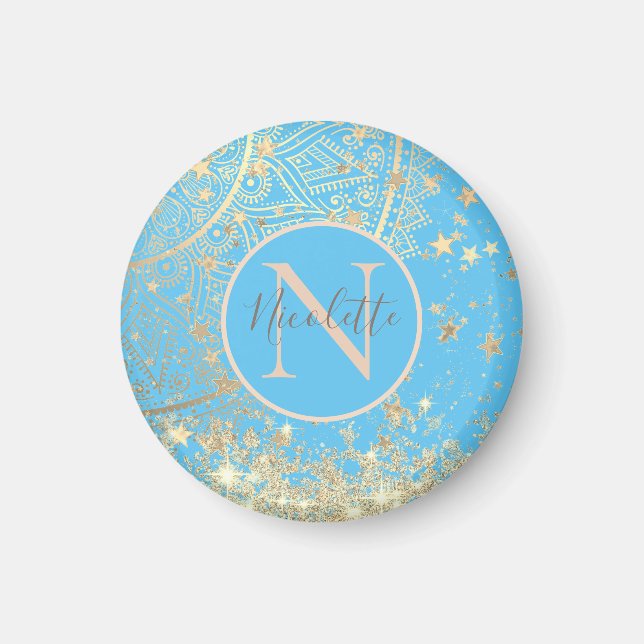 Íman Encantando Mandala com Monograma de Estrelas Doura (Frente)