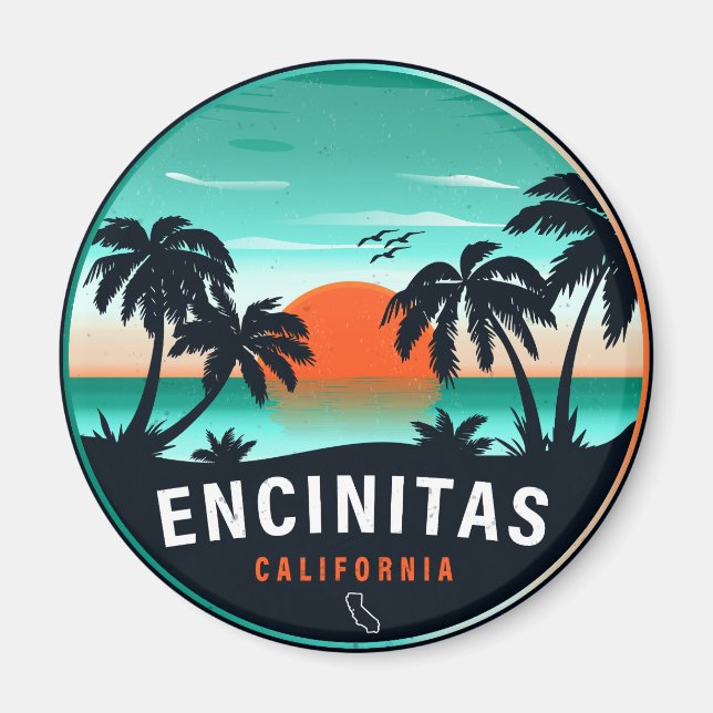Íman Encinitas California Retro Sunset Souvenirs 80s (Frente)