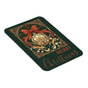 Íman Enfeite de Natal Vermelho e Bege Art Nouveau