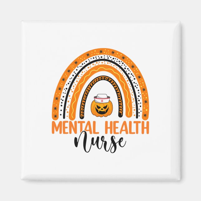 Íman Enfermagem Halloween Pumpkin Rainbow Mental Health (Frente)