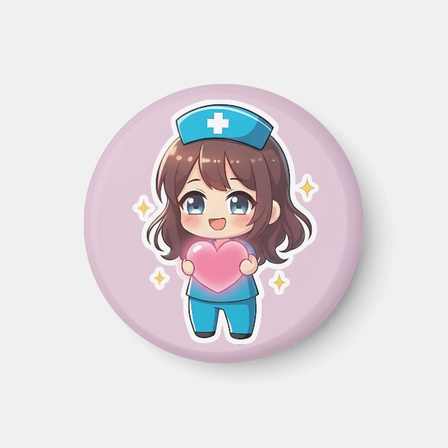 Íman Enfermeira Chibi Original 2.0 - Cuidado de Coração (Frente)